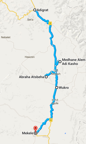 Ruta Adigrat-Mekele - Font: Google maps
