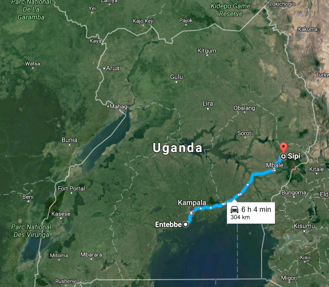 Ruta Entebbe-Sipi Falls (font: google maps)